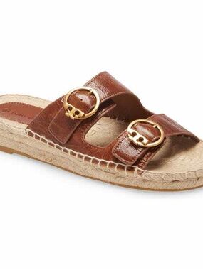 Tory Burch Brown Leather Selby Espadrille Sandals